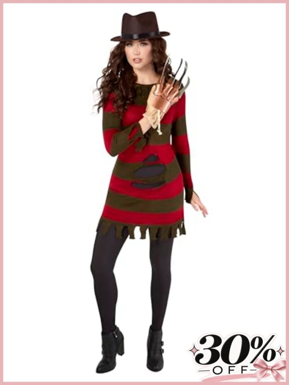 Freddy Krueger Costume Sweater Dress Hat Glove Cosplay Halloween